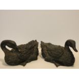 Two Japanese bronze figures of resting ducks. Intricately detailed. L.30x W.19 D.19cm