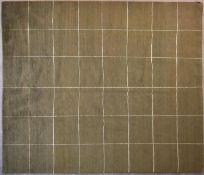 A contemporary rug with windowpane check on a beige green background. L.254x201cm
