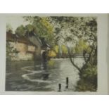Paul Emile Lecomte (1877 - 1950) A gilt framed and glazed etching, French rural weir pool, signed by