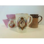 A Doulton Lambeth mug to commemorate Queen Victoria's diamond jubilee, an Edward VII shaving mug and