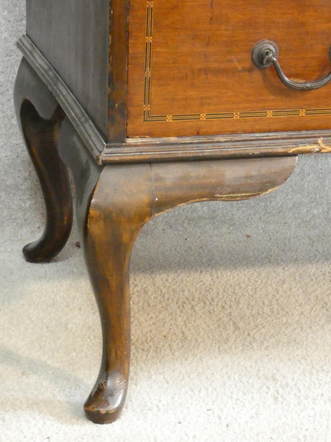 A Edwardian mahogany and satinwood inlaid bureau with fitted interior on cabriole supports. H.99 W. - Image 6 of 7