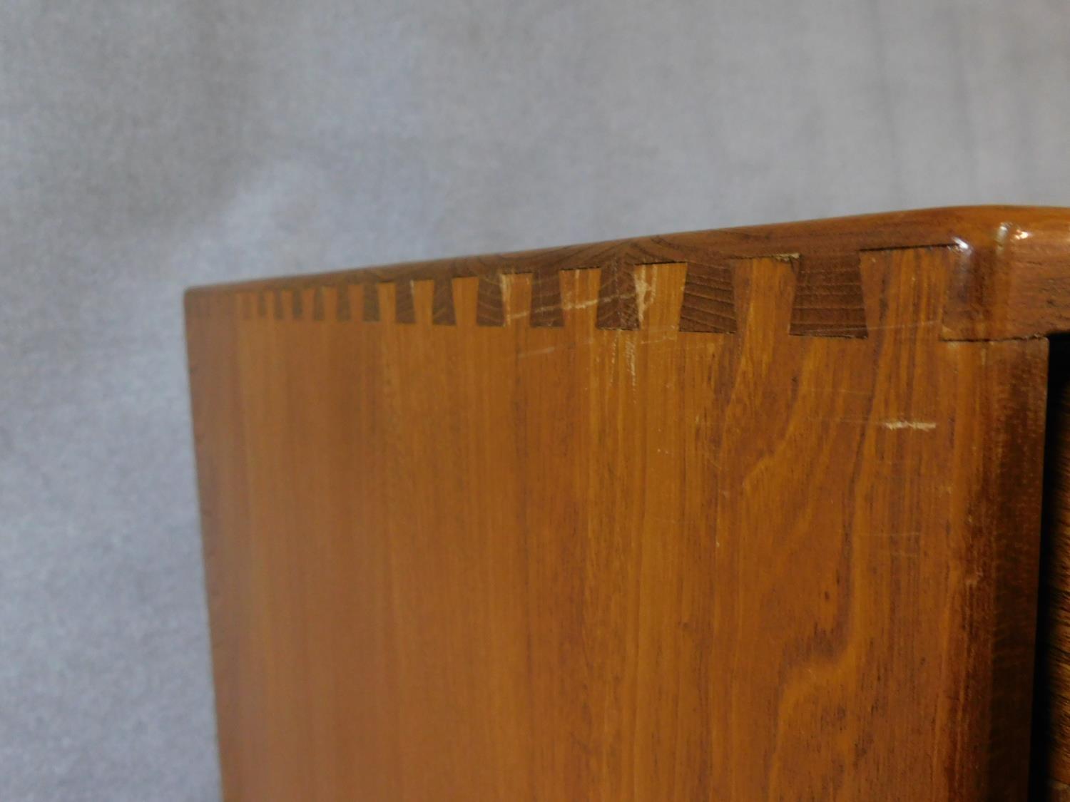A vintage elm Ercol cabinet with panel doors and drop down base door fitted for HI Fi. H.94xW.85xL. - Image 7 of 13
