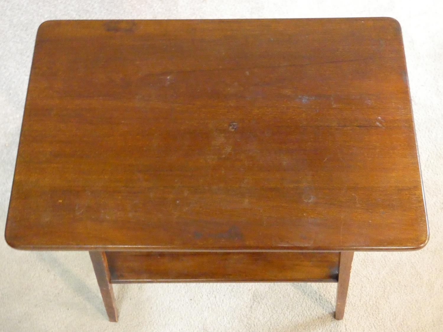 An Edwardian mahogany occasional table with splayed square tapering supports united by undertier. - Image 3 of 5