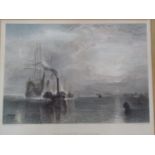 After Turner, The Fighting Temeraire, a 19th century framed and glazed hand coloured engraving, J