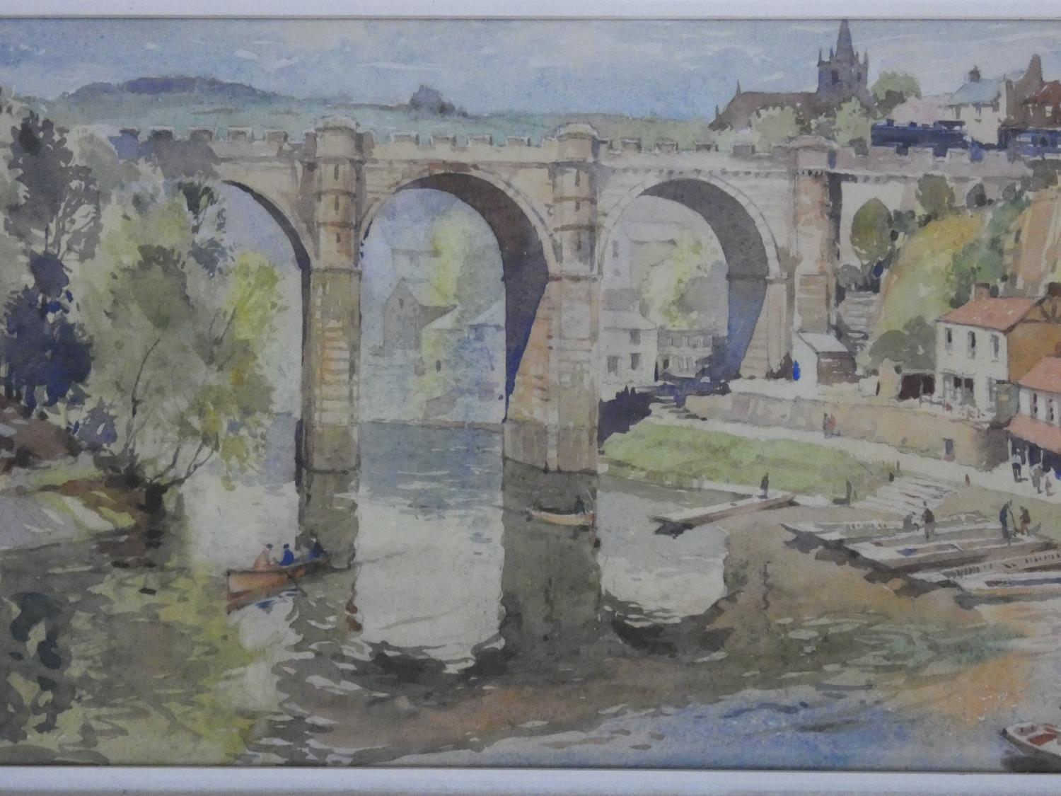 Jack Merriott (1901-1968) a framed and glazed watercolour, village with bridge on a river, signed - Image 3 of 7