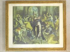 A gilt framed and glazed print of El Greco's Christ driving the Traders from the Temple. 80x67cm