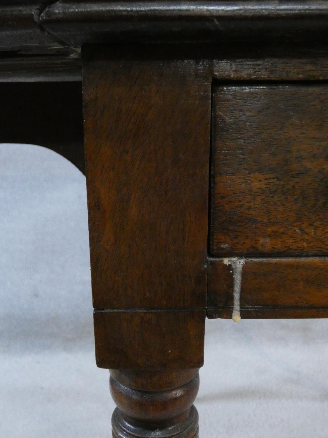 A 19th century mahogany Pembroke table with frieze drawer opposing dummy drawer raised on turned - Image 3 of 6