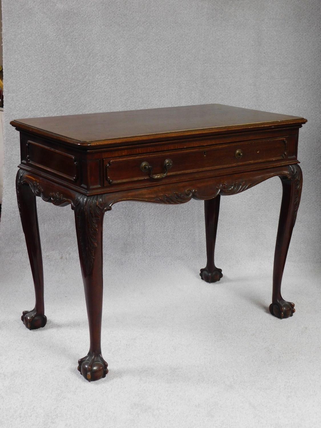 A 19th century mahogany side table in the Irish Georgian style with frieze drawer above carved - Image 2 of 8