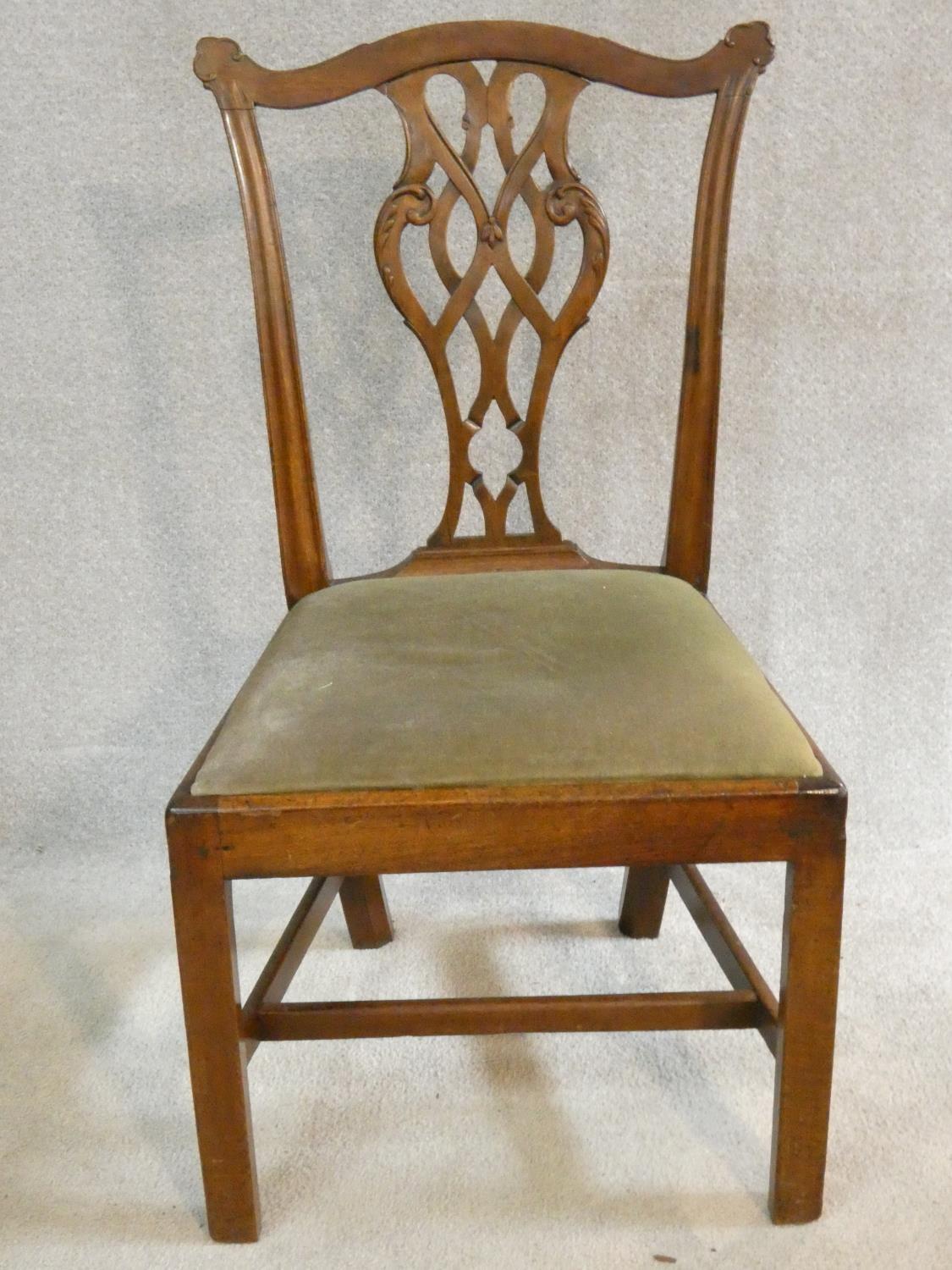 A Georgian mahogany Hepplewhite style open armchair with bird and flower tapestry drop in seat ( - Image 2 of 12