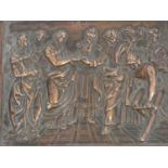 A late 18th century/early 19th century copper repousse plaque with religious scene. Intricately