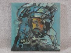 A framed oil on canvas of a warrior, indistinctly signed. H.41xW.40cm