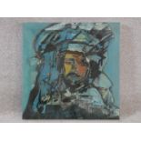 A framed oil on canvas of a warrior, indistinctly signed. H.41xW.40cm