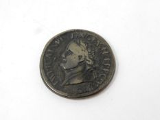 In the manner of a Roman coin with a robed figure one side with SC and bust on the reverse. D.3cm