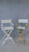 Two folding director's style high chairs. H.123cm