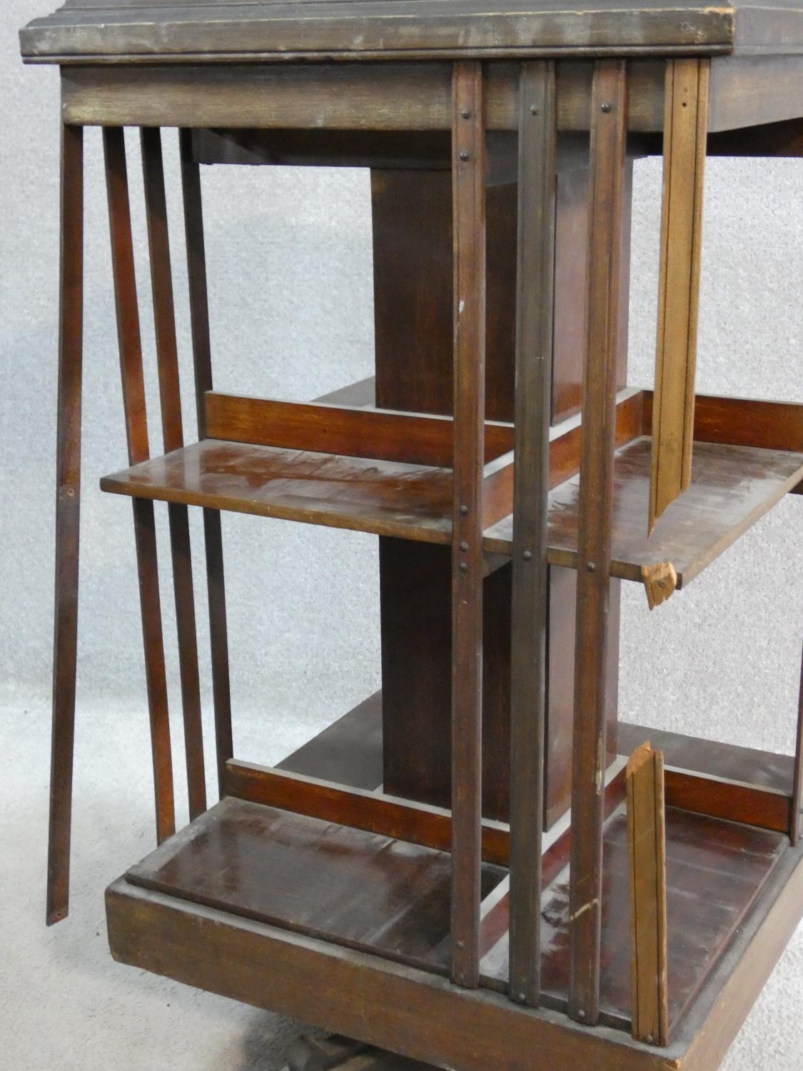 An Edwardian mahogany revolving bookcase with satinwood stringing and central inlaid fan roundel - Image 4 of 6