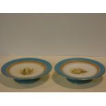 A pair of 19th century Royal Worcester comports with pale blue and gilt detailed rims and hand