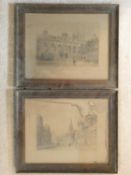 A pair of 19th century framed and glazed lithographs, mansion and cityscape, unsigned. 40x33cm