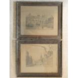 A pair of 19th century framed and glazed lithographs, mansion and cityscape, unsigned. 40x33cm