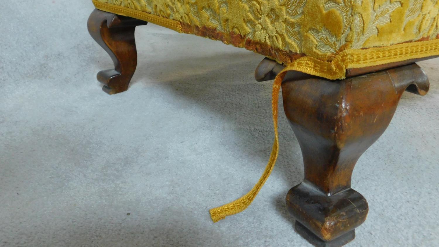 A pair of Georgian style armchairs in gold cut floral upholstery on walnut carved cabriole supports. - Image 8 of 10