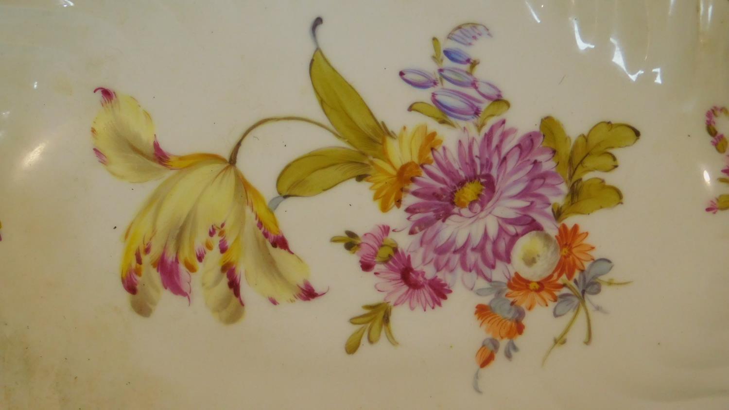 Four antique hand painted plates. Inlcluding a ceramic plate with a painted Spiderwort, two - Image 3 of 8