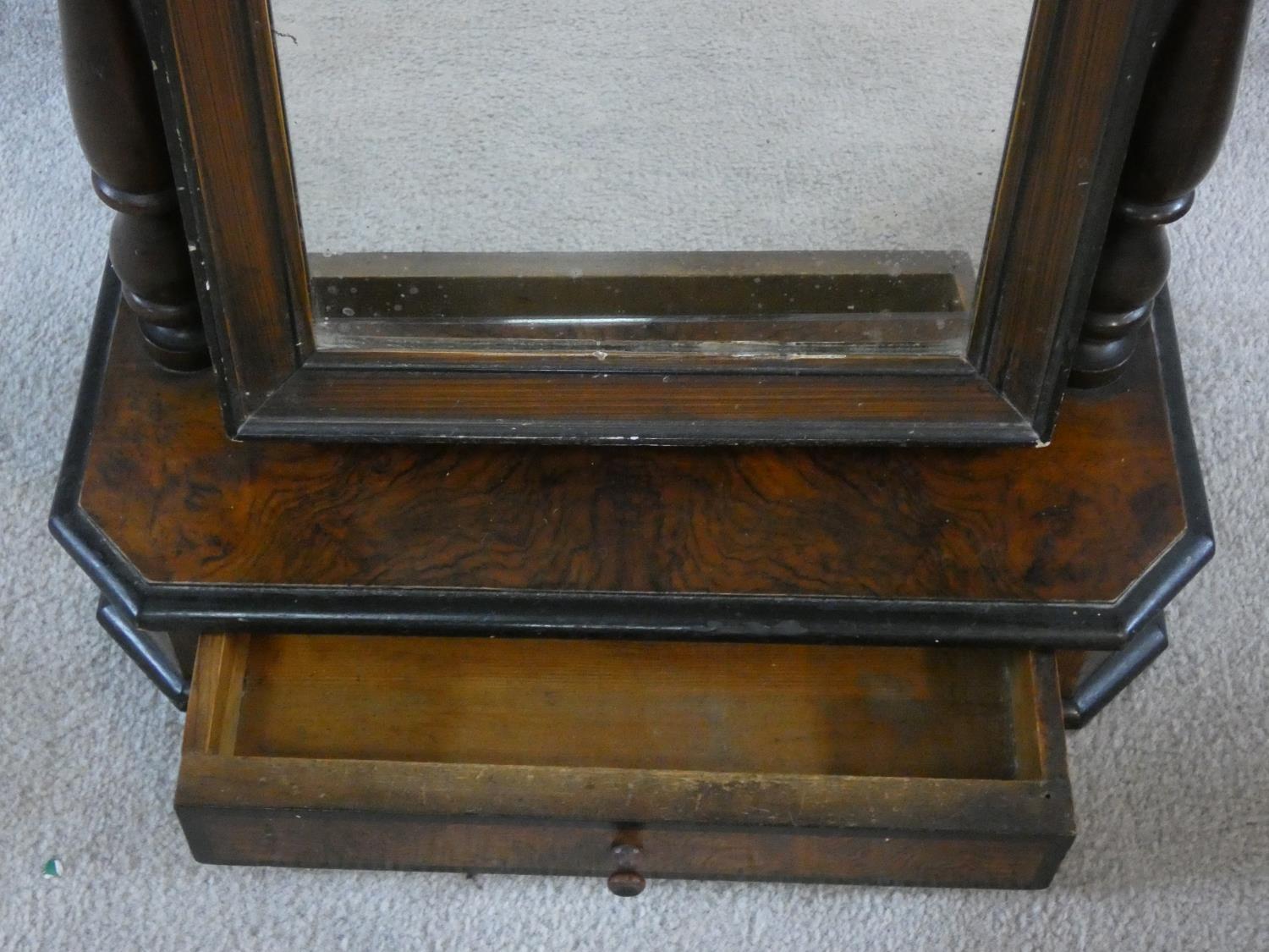 A 19th century Continental burr elm swing toilet mirror with drawer fitted to the base with original - Image 3 of 9