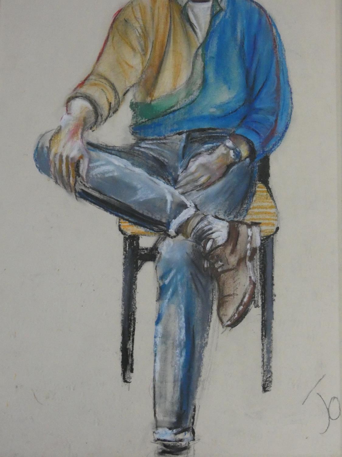 A framed and glazed pastel head and shoulders study and a similar of a seated figure. H.64xW.39cm - Image 4 of 11