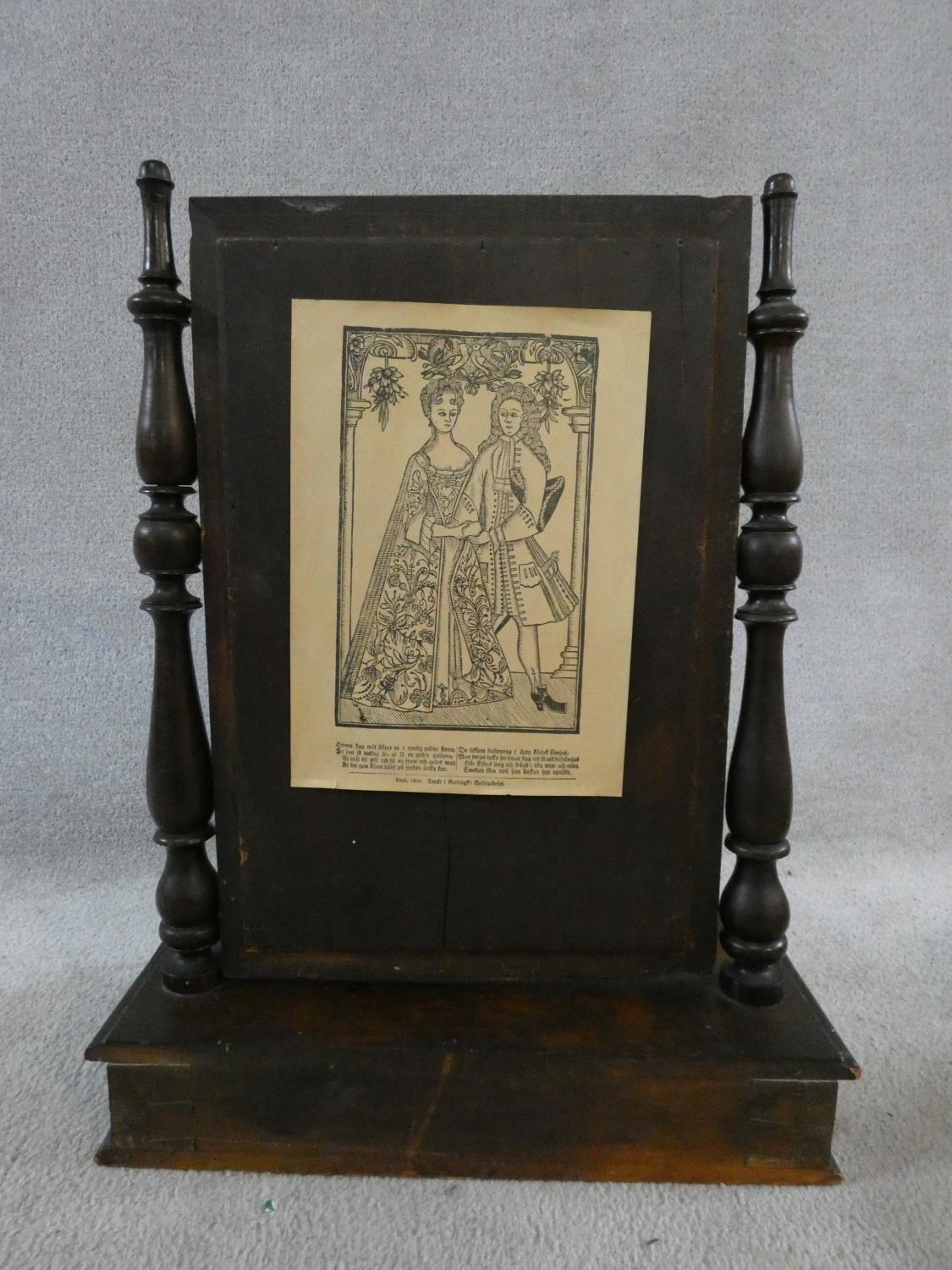 A 19th century Continental burr elm swing toilet mirror with drawer fitted to the base with original - Image 4 of 9