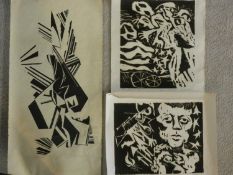 Three limited edition woodblock prints by American surrealist artist Walter Gabrielson. All signed