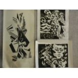 Three limited edition woodblock prints by American surrealist artist Walter Gabrielson. All signed