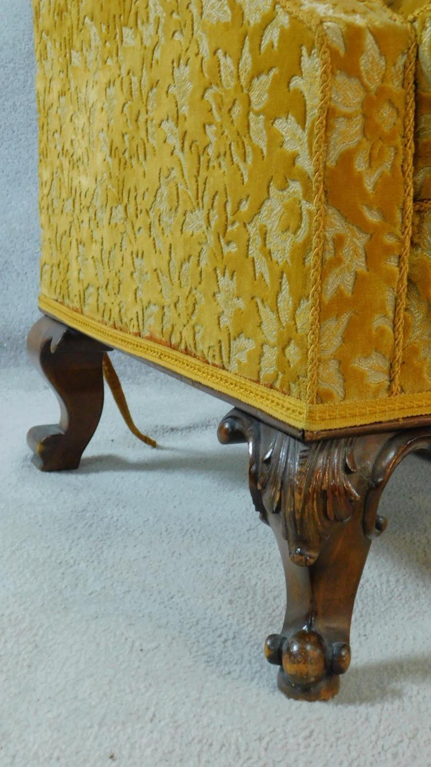 A pair of Georgian style armchairs in gold cut floral upholstery on walnut carved cabriole supports. - Image 7 of 10