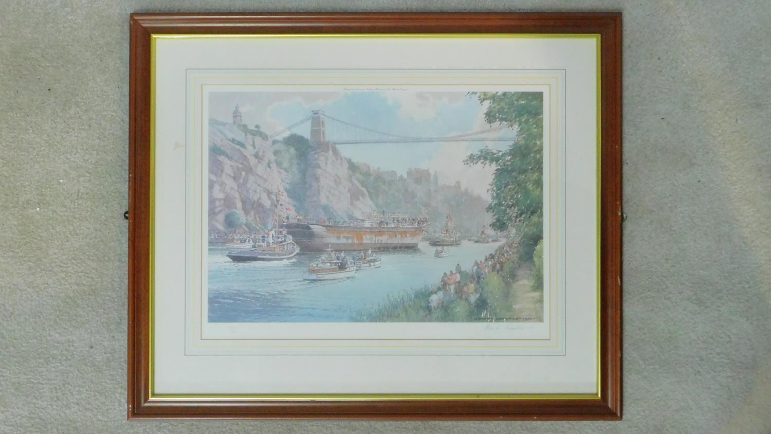 A framed and glazed limited edition print (772/850), boat under the Clifton Bridge, Bristol - - Image 2 of 6