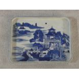 A Ming dynasty Chinese export Canton blue and white porcelain octagonal tea tray with hand painted