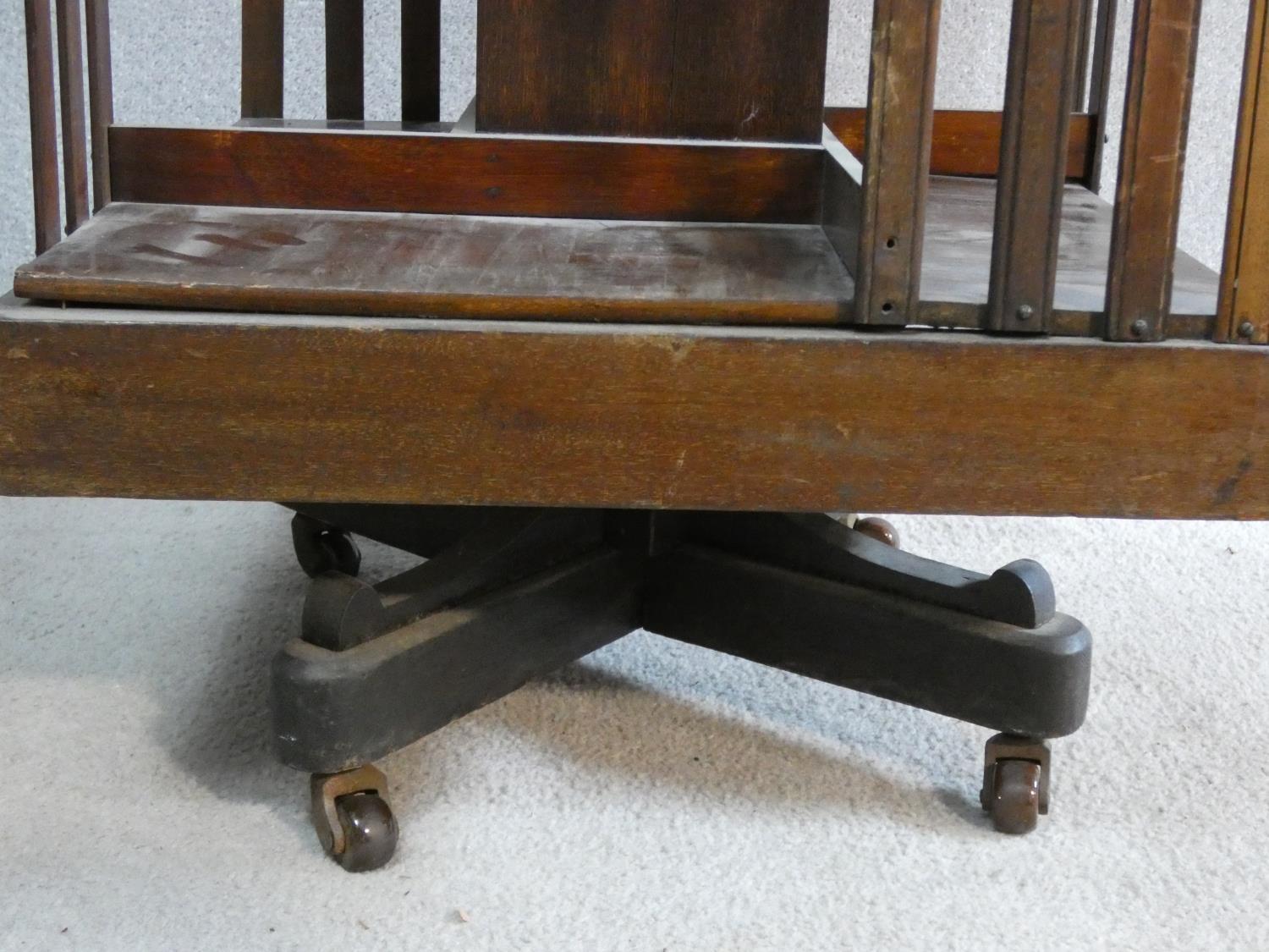 An Edwardian mahogany revolving bookcase with satinwood stringing and central inlaid fan roundel - Image 3 of 6