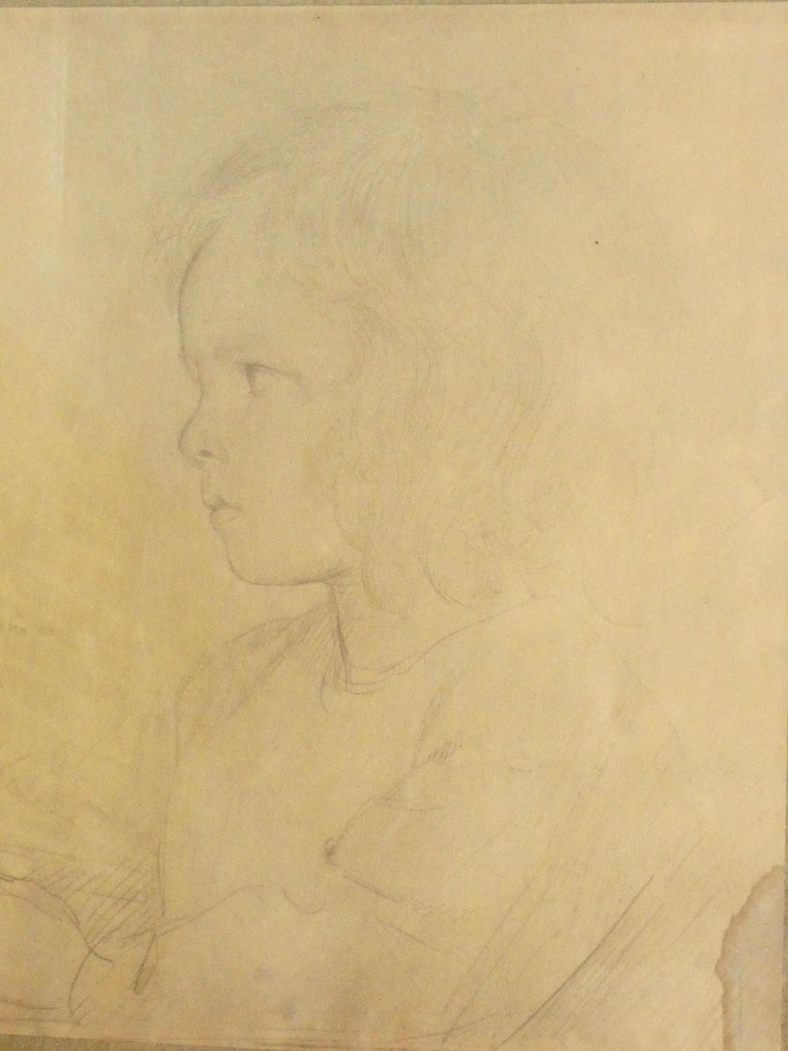 A framed and glazed print of a pencil sketch, portrait of a child and another similar print. - Image 3 of 5