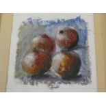 A framed and glazed acrylic still life study of pomegranates, indistinctly signed. H.69xW.49cm