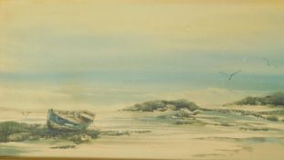 A framed and glazed watercolour, seascape, indistinctly signed, dated '81. 73x38cm