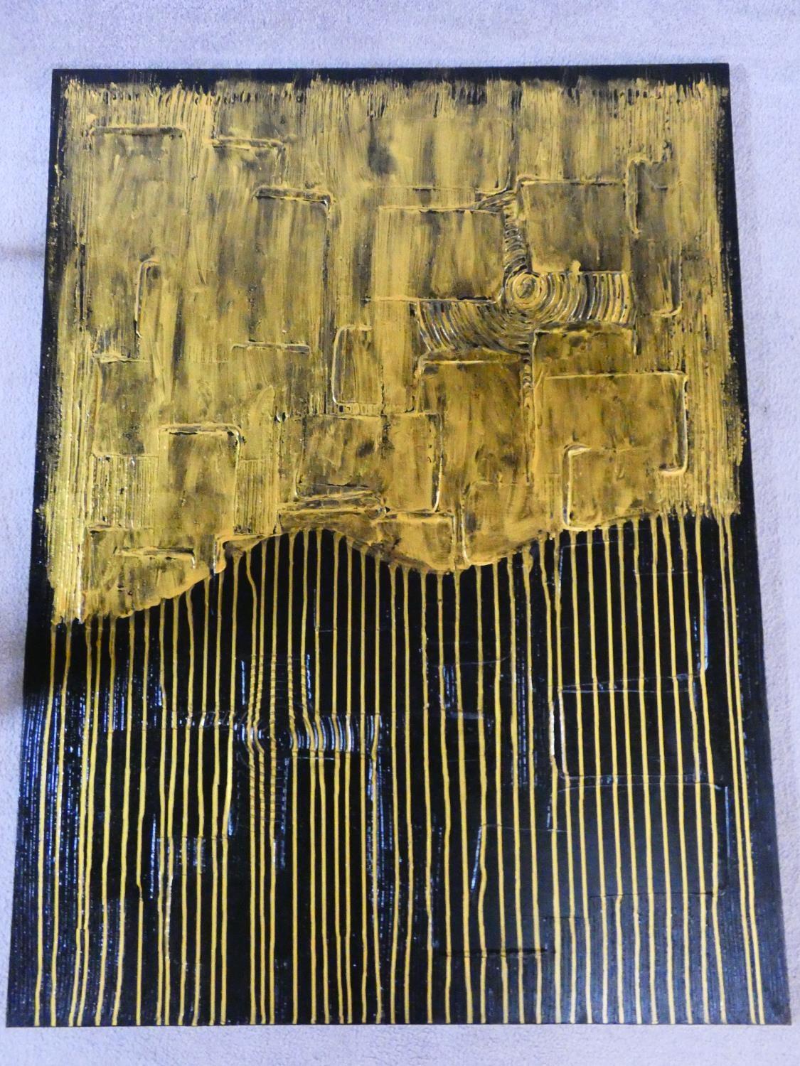 A large contemporary unframed oil on canvas by Piero Montanelli, abstract composition, monogrammed.