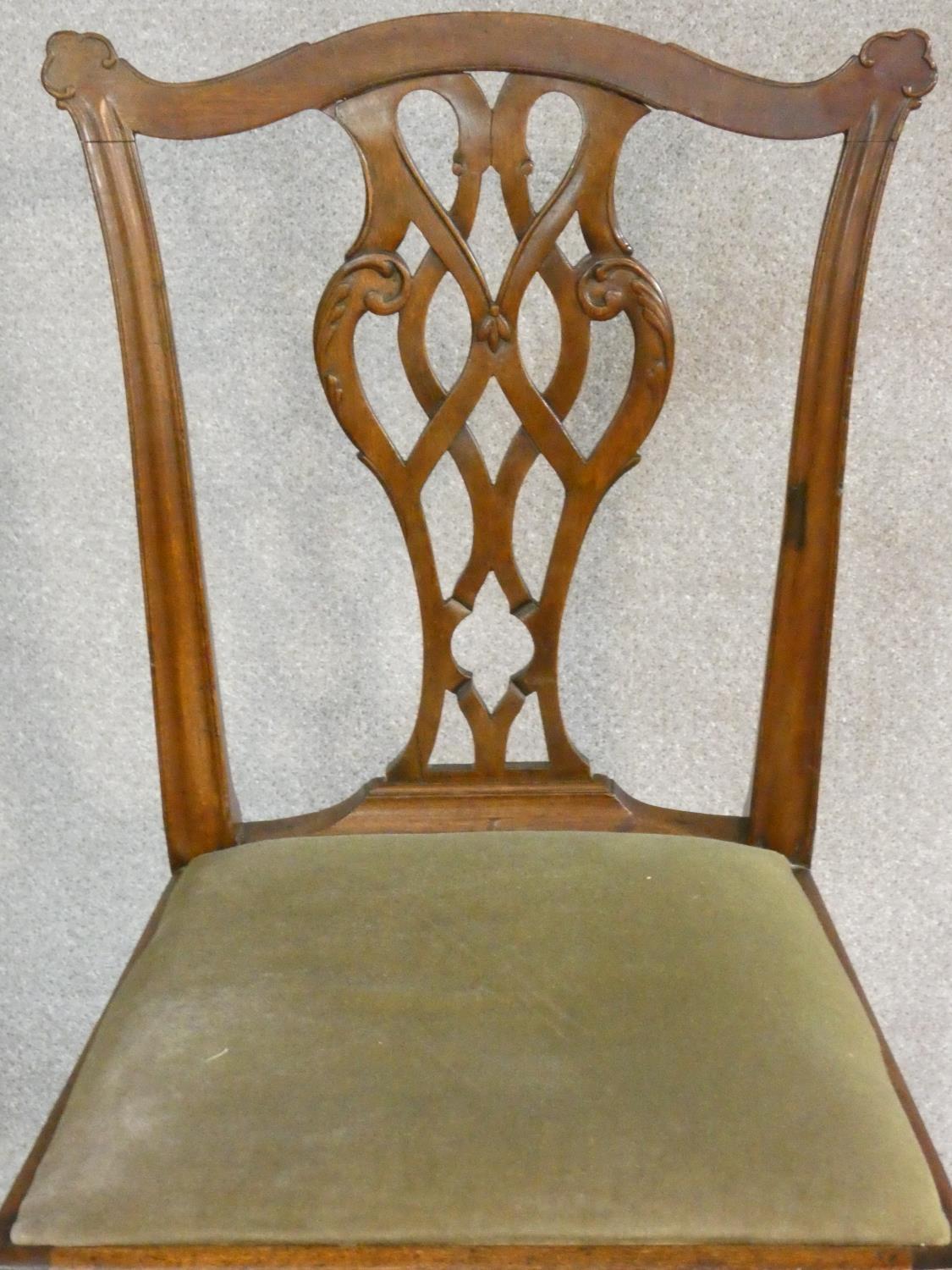 A Georgian mahogany Hepplewhite style open armchair with bird and flower tapestry drop in seat ( - Image 4 of 12