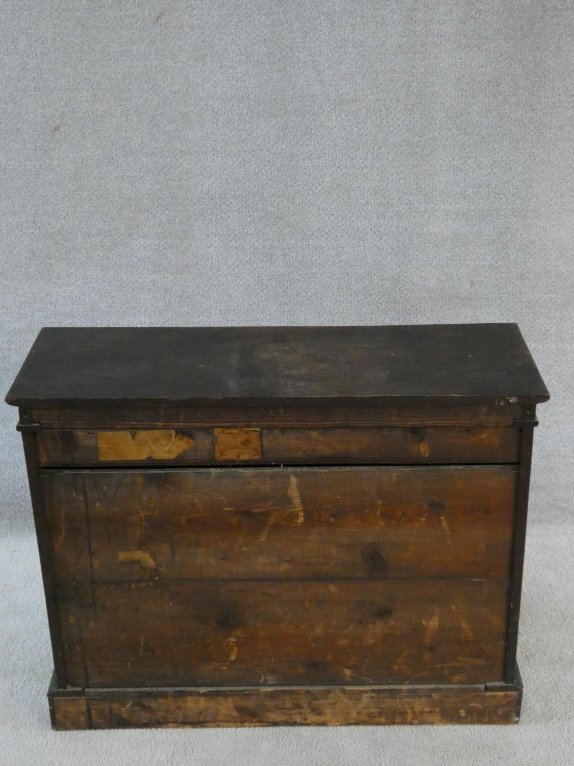 An antique country oak hall cupboard with a pair of carved panel doors on bracket feet. H.64 W.82 - Image 7 of 7