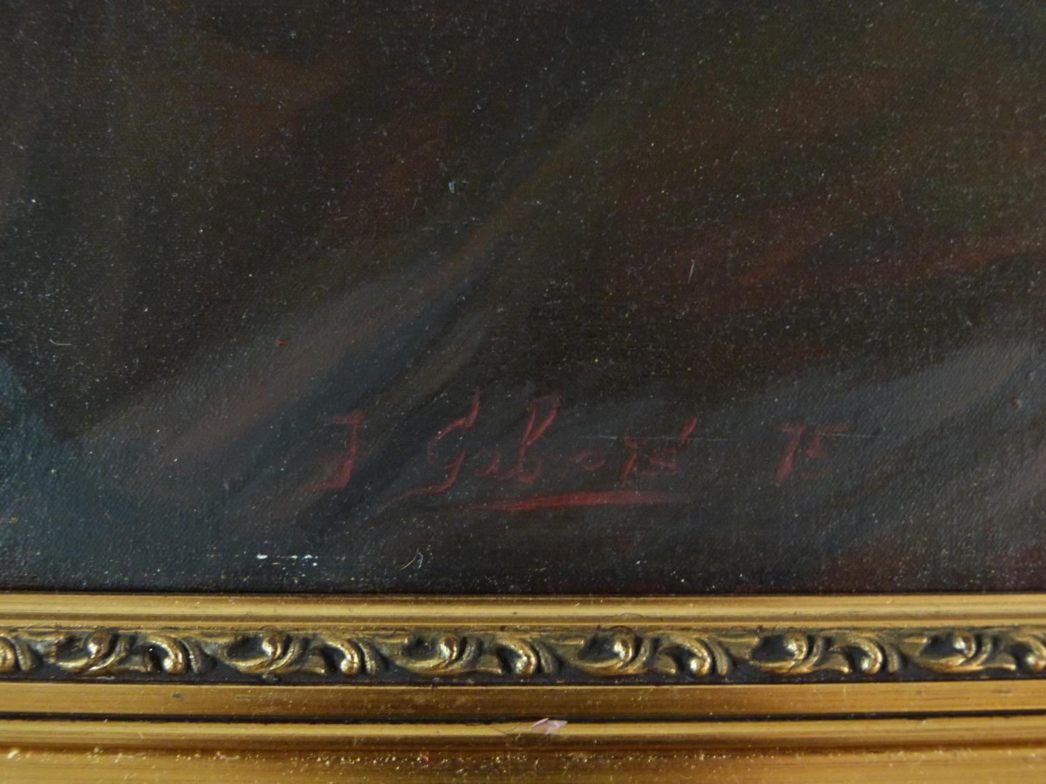 A gilt framed oil on canvas, medieval court scene, signed Gabris. H.74xW.105cm - Image 3 of 4