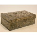 A Japanese silver plated lidded box with all over iris decoration in relief fitted with cedar wood
