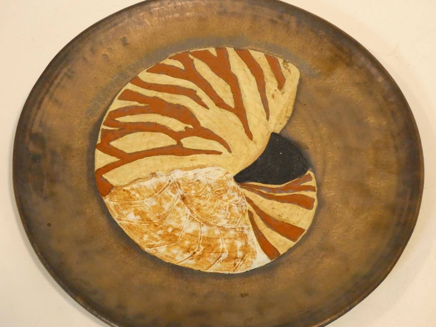 A charger with central nautilus decoration, signed R Mack and a Portuguese lustre glazed shallow - Image 3 of 9