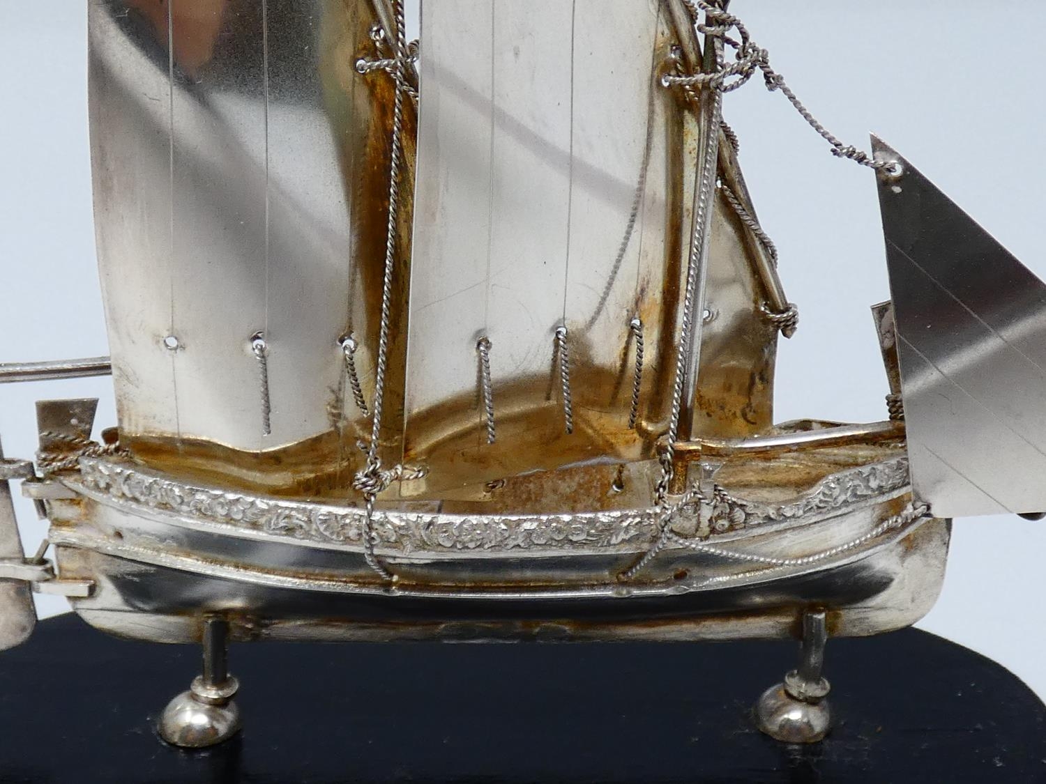 A collection of silver and white metal items. Including a Maltese articulated sailing ship on an - Image 3 of 23