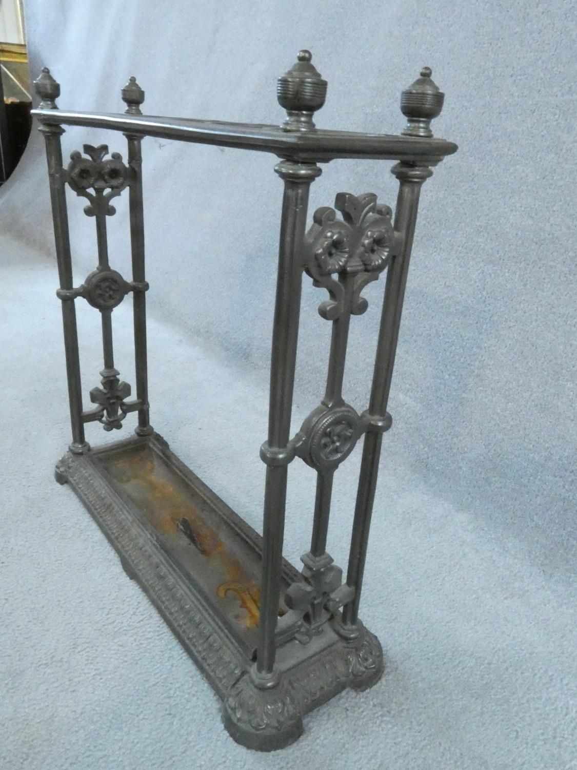 A late 19th century Coalbrookedale style umbrella and stick stand with lift out drip tray. H.62 W.62 - Image 3 of 4