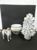 A Franklin Mint Okura Black Tortoise porcelain jardiniere, a porcelain hand painted greyhound/
