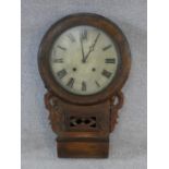 A 19th century walnut cased drop dial wall clock and face. H.70xW.41cm (case only, no movement)