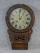 A 19th century walnut cased drop dial wall clock and face. H.70xW.41cm (case only, no movement)