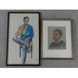 A framed and glazed pastel head and shoulders study and a similar of a seated figure. H.64xW.39cm