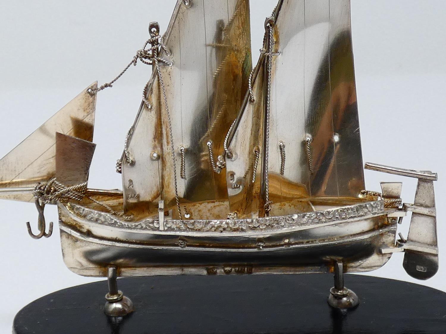 A collection of silver and white metal items. Including a Maltese articulated sailing ship on an - Image 5 of 23