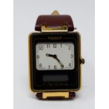 A vintage Tissot "TwoTimer" swiss quartz digital/analogue wrist watch with brown calfskin strap. L.